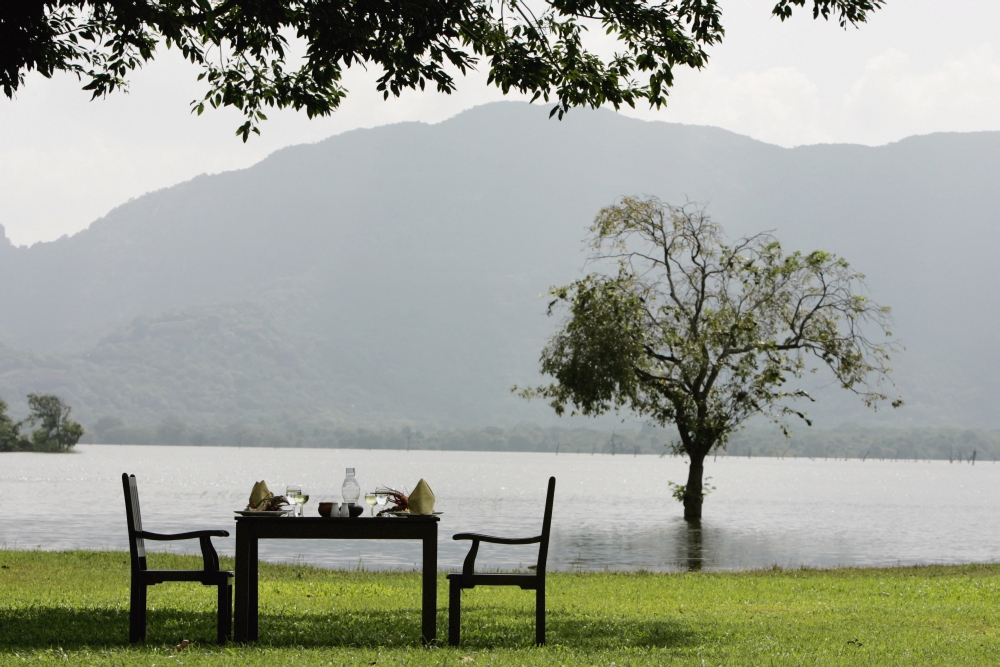 Table & Chairs Ready For Lunch Beside Amaya Lake Poster Print - 36 x 24 - Large