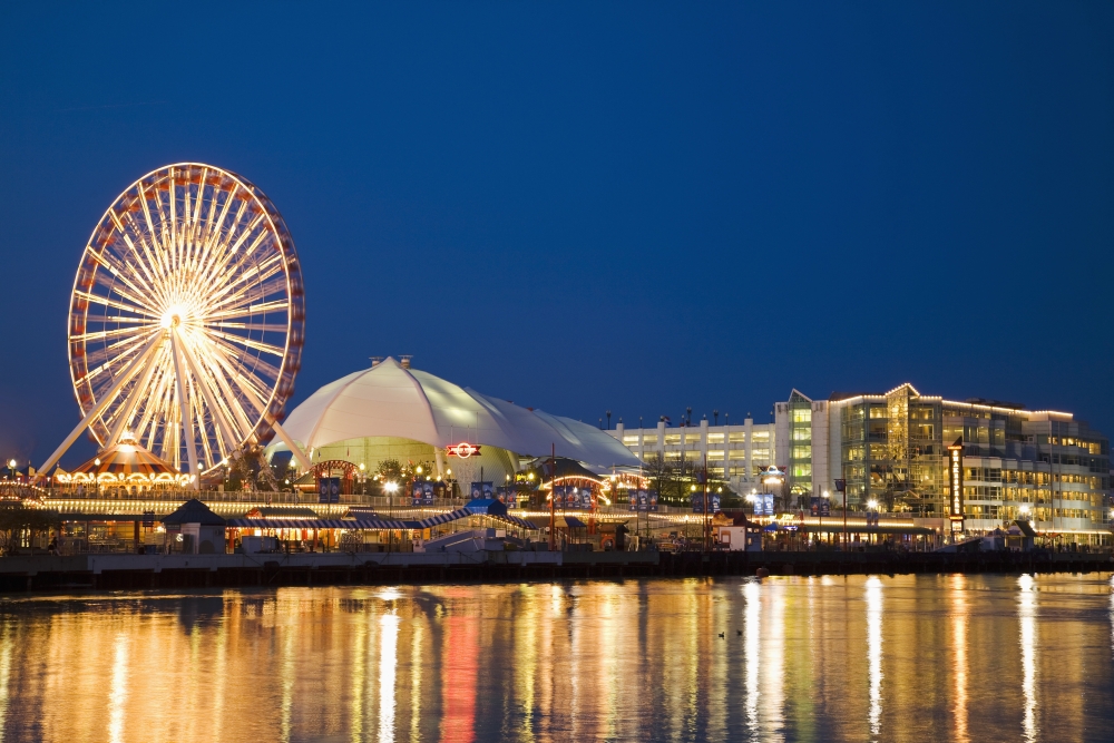 Amusement Park On Navy Pier At Dusk Poster Print, 38 x 24 - Large