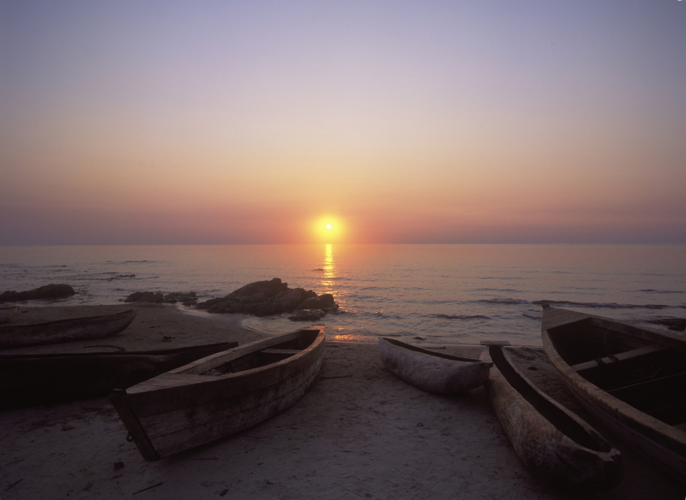 Picture of Posterazzi DPI1892290LARGE Canoes & Fishing Boats On Beach By Lake Malawi, Sunset Poster Print, 36 x 26 - Large