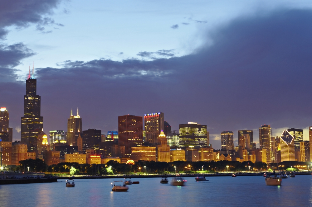 Chicago Skyline At Dusk Poster Print 19 x 12
