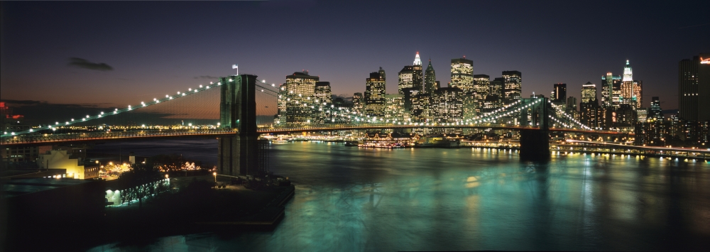 DPI1891992 Brooklyn Bridge & Lower Manhattan At Dusk From Manhattan Bridge Poster Print, 36 x 12