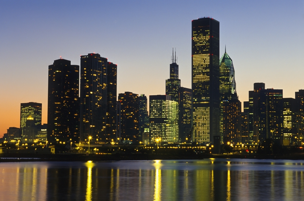 Chicago Skyline At Night Poster Print - 38 x 24 - Large