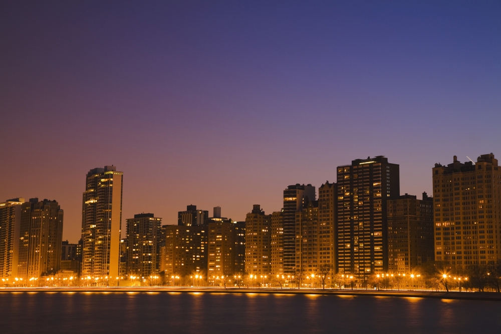 Chicago Downtown Skyline At Night Poster Print - 38 x 24 - Large