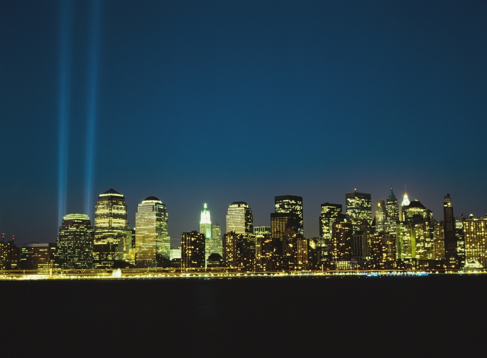 DPI1891906LARGE Lower Manhattan Skyline & World Trade Centre Memorial Lights Poster Print, 36 x 26 - Large