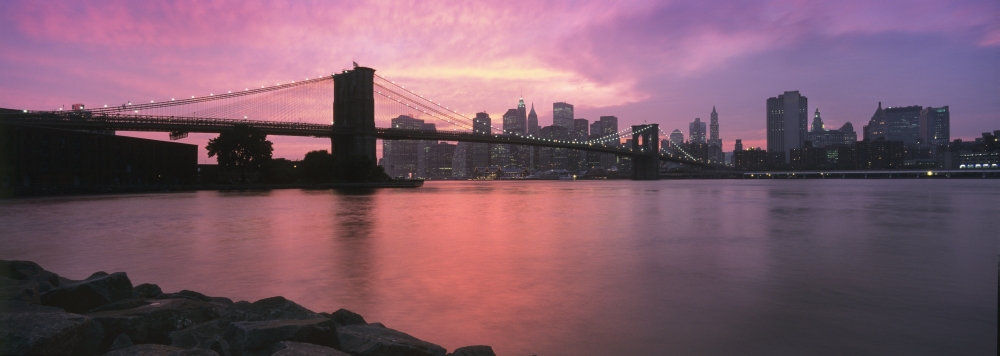 Sunset Over Lower Manhattan & Brooklyn Bridge Poster Print, 36 x 12
