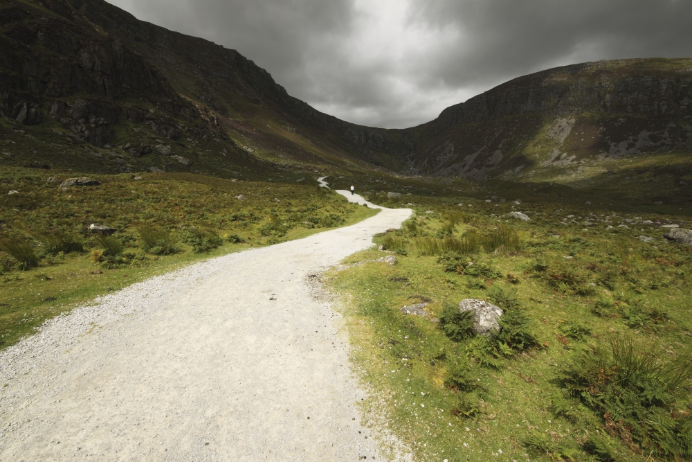 Picture of Posterazzi DPI1898065LARGE Lone Person Walking On A Path Leading Up to Mahon Falls In The Comeragh Mountains In Munster Region - County Waterford, Ireland Poster Print, 38 x 24 - Large
