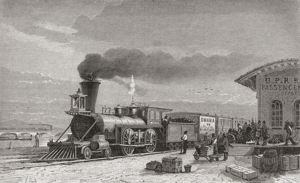 Picture of The Railway Station At Omaha, Nebraska, America, Starting Point of The Pacific Railroad, As It Was In 1867 From El Mundo En La Mano Published 1878 Poster Print, 18 x 11
