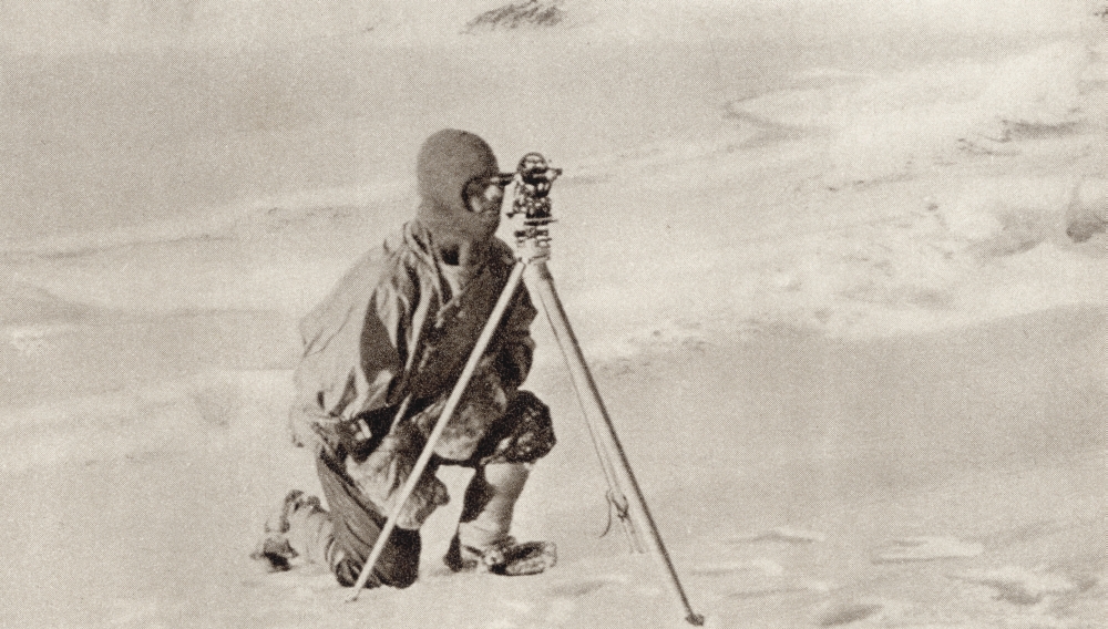 Captain Evans Observing with The Theodolite Used By Captain Scott to Fix Position of The South Pole Admiral Edward Ratc Poster Print, 38 x 22 - Large