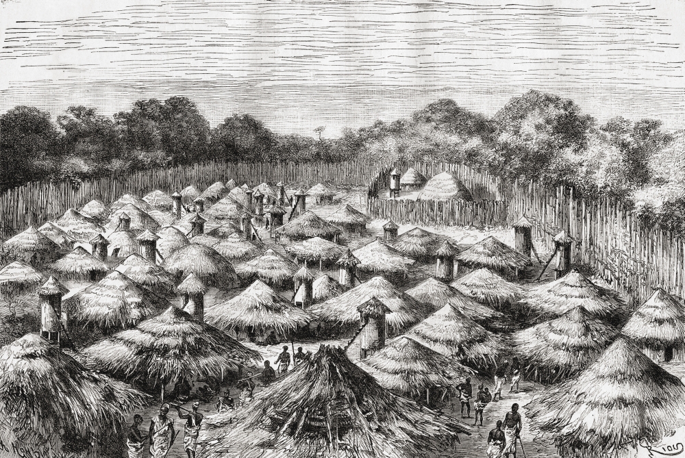 The Village of Kiwana,Tanzania, Central Africa As It Was In The Late 19th Century From The Book Africa Pintoresca Published 1888 Poster Print, 17 x 12