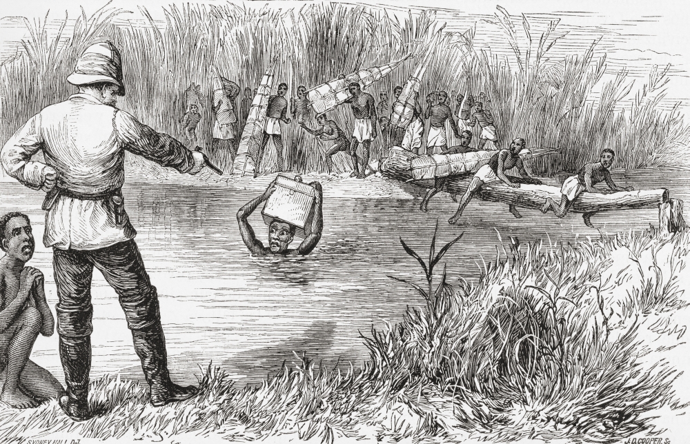 DPI1903624LARGE Stanley Threatening One of His Porters At Gunpoint with The Words, If You Drop That Box You Poster Print, 36 x 22 - Large