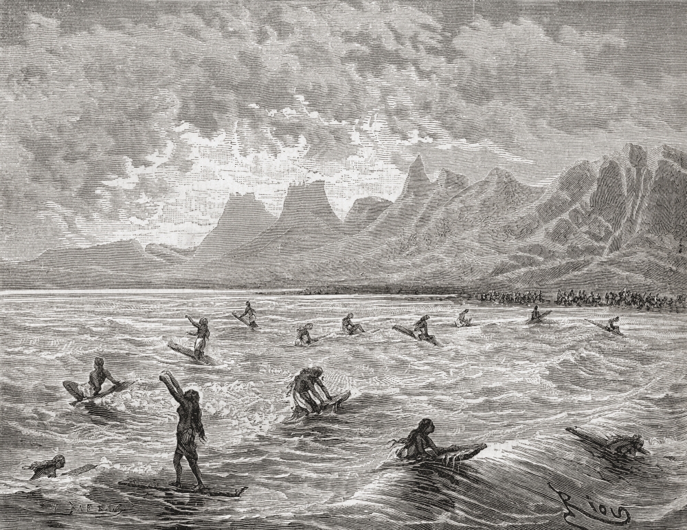 Picture of Posterazzi DPI1903656 Hawaiians Surfing In The 19th Century. After A Drawing By Charles Victor Crosnier De Varigny, 1829 Poster Print, 16 x 12