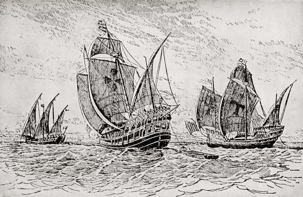 Picture of Posterazzi DPI1903673 The Fleet of Columbus, The Santa Maria, The Pinta & The Ni Poster Print, 18 x 11