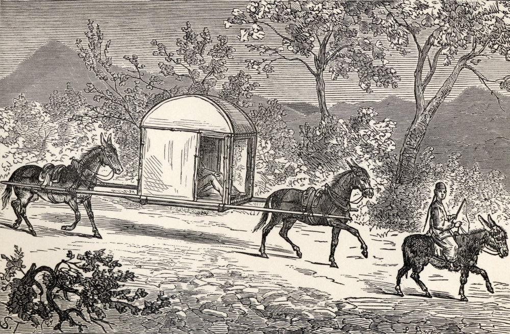 Picture of Posterazzi  A Horse & Mule Palanquin Used By The Chinese Aristocracy In China In The 19th Century From The Book From Paris to Pekin Over Siberian Snows Published 1889 Poster Print&#44; 18 x 11