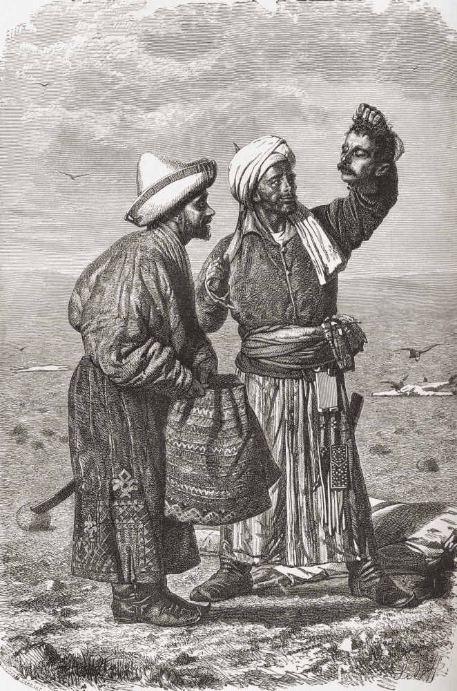 Picture of Posterazzi DPI1903652 An Afghan Soldier Holding The Severed Head of His Enemy In The 19th Century From El Mundo En La Mano Published 1878 Poster Print&#44; 11 x 18