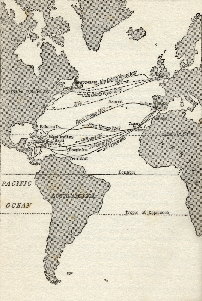 Map Showing The Voyages of Christopher Columbus & John Cabot From The Great Explorers Columbus & Vasco Da Gama Poster Print, 24 x 36 - Large