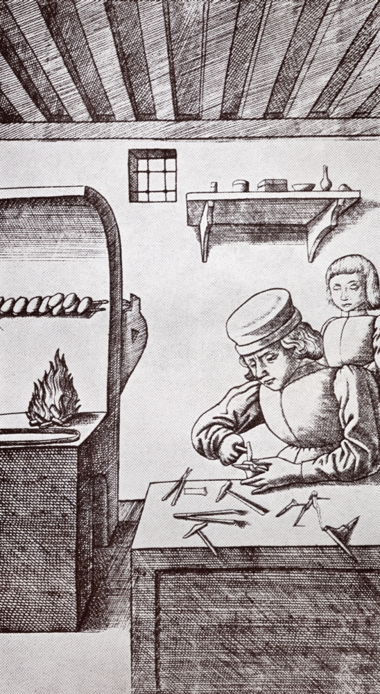 DPI1903683 A 15th Century Locksmith Or Goldsmith & His Apprentice. After A Nineteenth Century Print Poster Print, 10 x 19