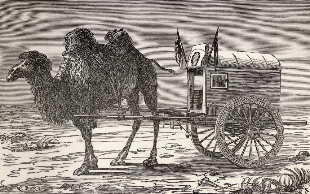 Picture of Posterazzi DPI1903688 A Camel Pulling A Carriage Across The Gobi Desert, Asia In The 19th Century From The Book From Paris to Pekin Over Siberian Snows Published 1889 Poster Print, 18 x 11