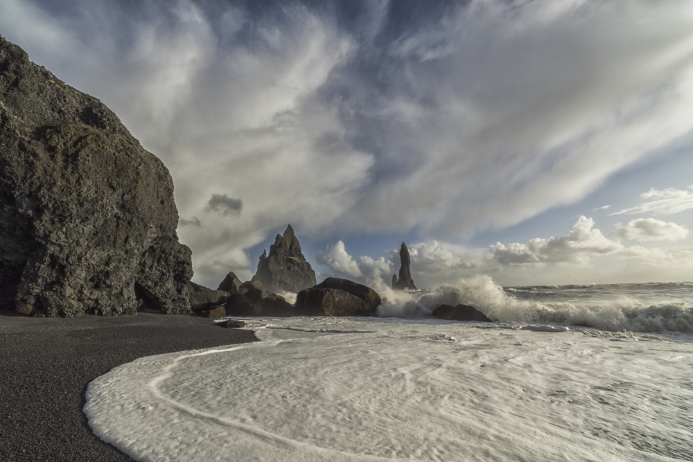 DPI12268148LARGE Large Waves Crash Against The Shoreline & Sea Stacks on The Southern Shore of Iceland - Iceland Poster Print - 38 x 24 in. - Large