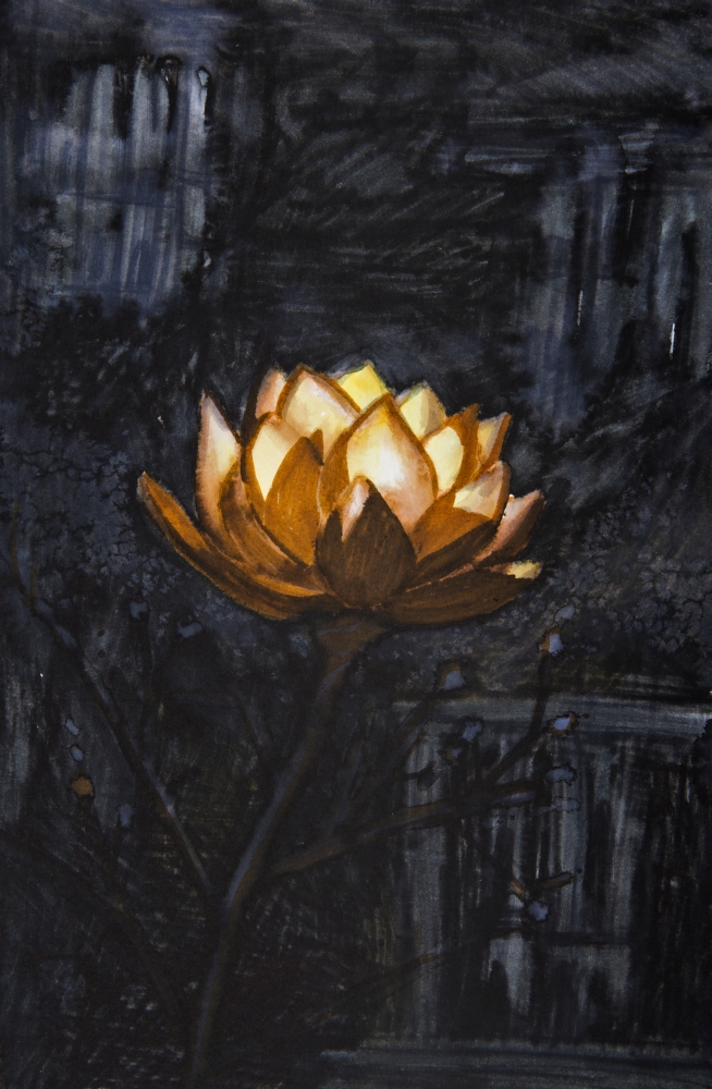 DPI12268184LARGE Golden Flower on Black Background Poster Print - 24 x 36 in. - Large