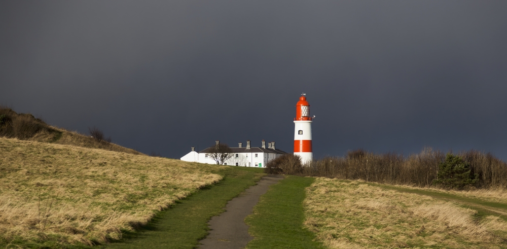 DPI12279525 Lighthouse at The End of A Path with Storm Clouds - South Shields Tyne & Wear England Poster Print - 22 x 10 in -  Posterazzi
