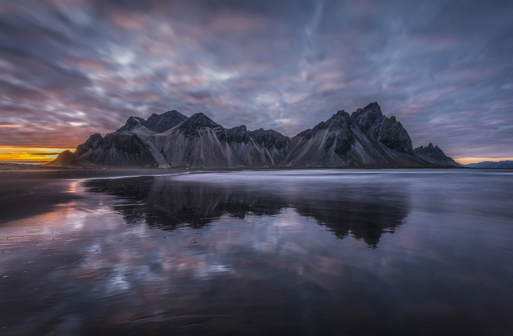 DPI12283201LARGE Rugged Mountain Peaks & A Colourful Sunset Reflected in Tranquil Water - Iceland Poster Print - 38 x 24 in. - Large