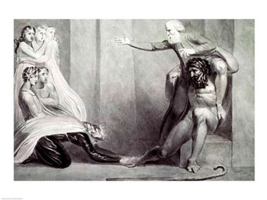 BALBAL25410 Tiriel Borne Back To The Palace on The Shoulders of His Brother Ijim Addressing His Five Daughters Print by William - 24 x 18 in.