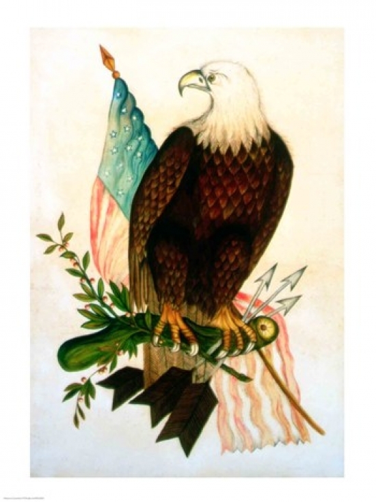 Bald Eagle with Flag Poster Print - 24 x 36 in. - Large