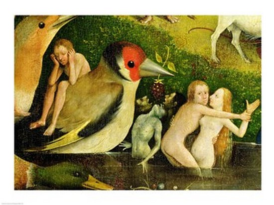 The Garden of Earthly Delights Allegory of Luxury Central Panel of Triptych Detail of Couple in The Water & A Bird Poster Print - 24 x 18 in.