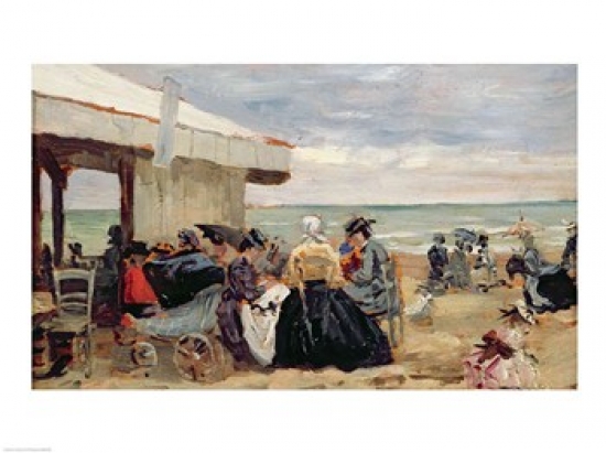 A Beach Scene Poster Print by Eugene Louis Boudin - 24 x 18 in.