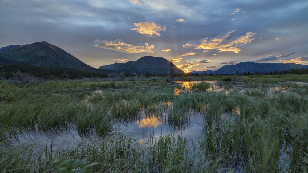 DPI12252419LARGE The Sun Sets & Creates Bands of Light Behind Toad Mountain Near Annie Lake - Whitehorse Yukon Canada Print - 40 x 22 in. - Large