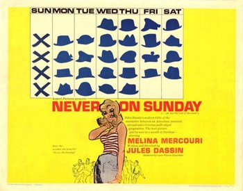 Never on Sunday Movie Poster - 17 x 11 in.