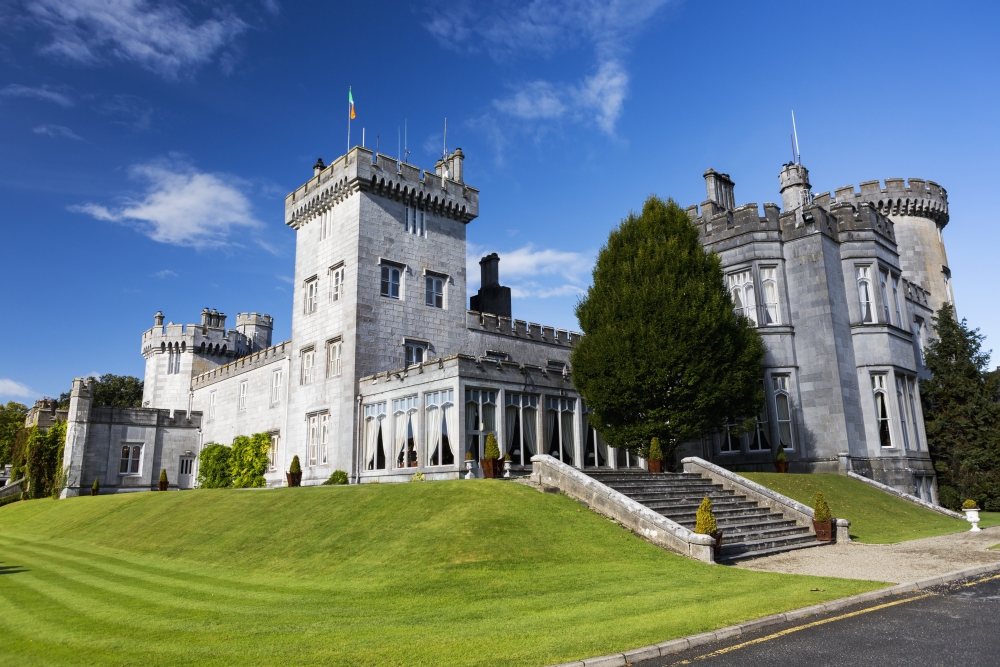 DPI12258736LARGE Stone Castle on Manicured Grassy Hillside with Blue Sky & Clouds - County Clare Ireland Poster Print - 38 x 24 in. - Large