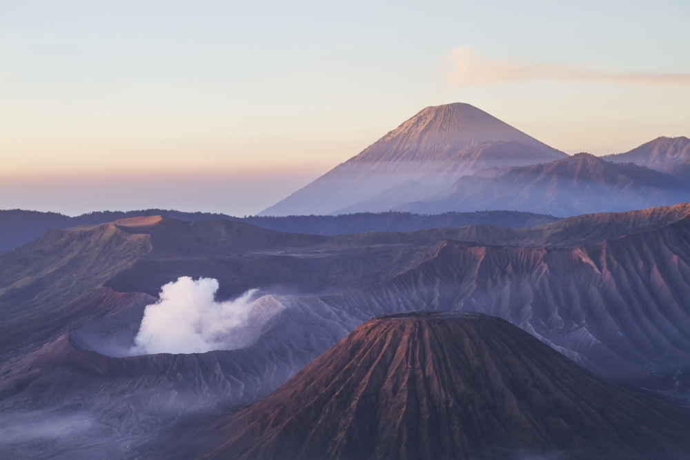 Tengger Caldera with Steaming Mount Bromo Mount Batok & Mount Semeru in The Background Seen From The Western Viewpoint 1 Poster Print - 19 x 12 in.