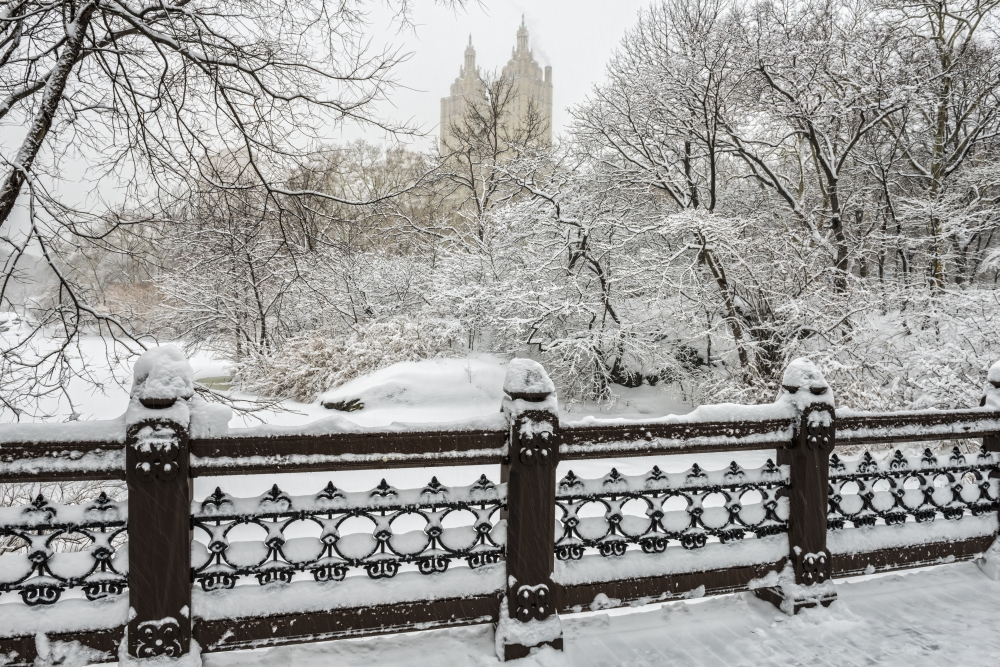 Snow-Covered Landscape From Oak Bridge Central Park - New York City United States of America Print - 19 x 12 in.