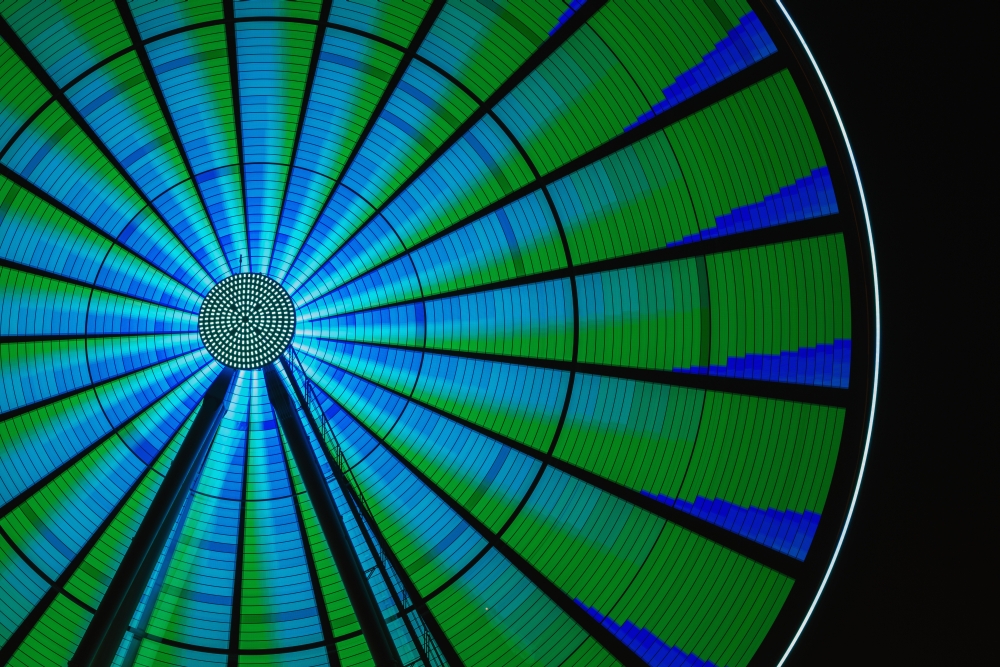 Long Exposure Photograph Showcasing The Many Color Combinations The Big Wheel Produces at Night - Seattle Washington 1 Poster Print - 19 x 12 in.