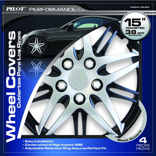 Picture of Pilot Automotive WH544-15C-BLZ 15 in. Wheel Cover&#44; Silver & Black Chrome