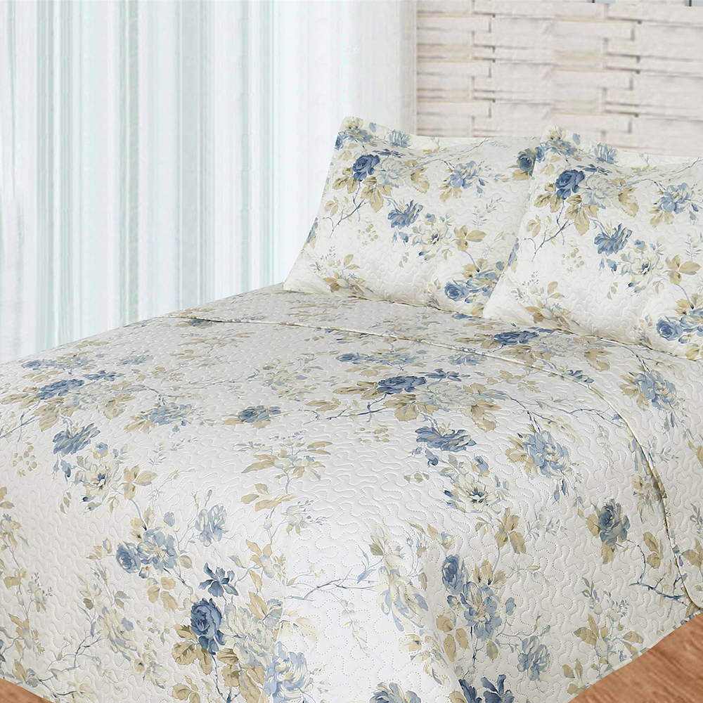 Picture of Bay Colony by Patch Magic QKBROS 108 x 92 in. Roses Set&#44; Quilt King & 2-Standard Pillow Shams&#44; Blue - 3 Piece
