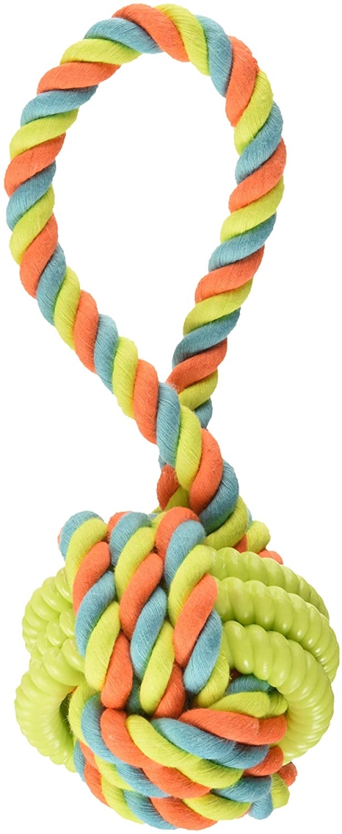 Picture of Chomper WB15507 Rope TPR Rings Ball with Coiled Tug Dog Toy, MultiColor - Medium