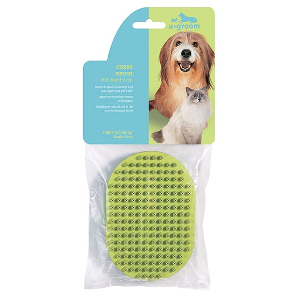 Picture of PetEdge US1354 14 5.25 x 3.5 in. UG Rubber Curry Oval Pet Brush with Handstrap