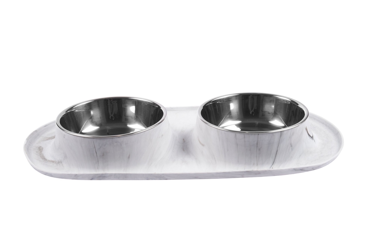 Picture of Messy Mutt 69560690 3 Cups Double Feeder for Dogs&#44; Marble