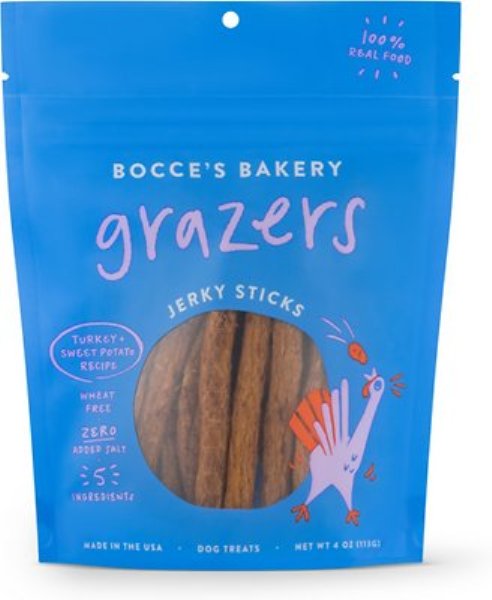 Picture of Bocces Bakery 24562979 4 oz Grazers Turkey & Sweet Potato Jerky for Dogs