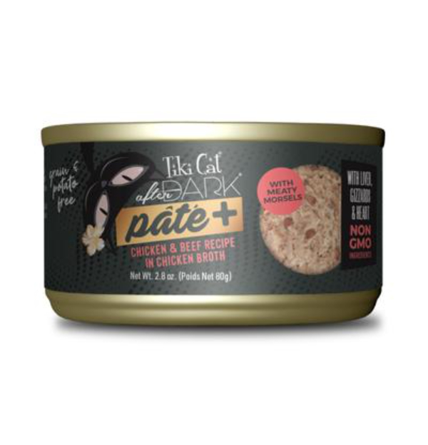 25198952 2.8 oz After Dark Pate Plus Chicken & Beef Wet Cat Food.
