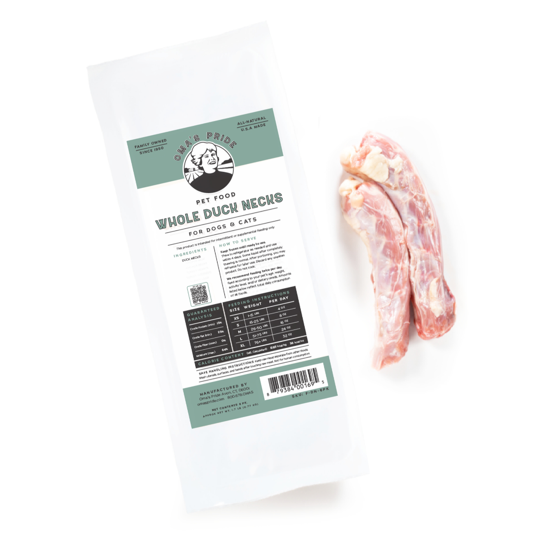 Picture of Omas Pride 72700169 Whole Skinless Duck Necks for Dogs & Cats - Pack of 6