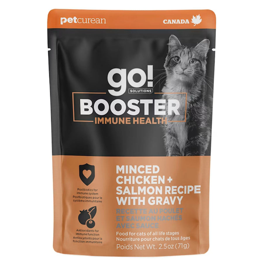 77100494 2.5 oz Go Solutions Boosters Minced Chicken & Salmon Cat Food with Gravy Toppers