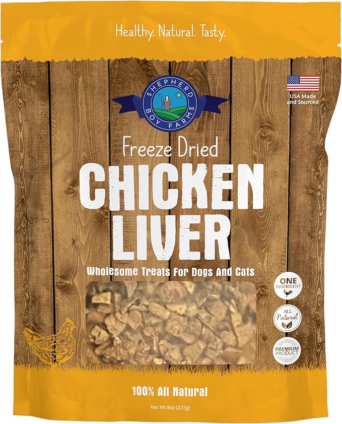82704714 8 oz Freeze Dried Dog & Cat Treats - Chicken Liver, All Natural Single Ingredient Freeze-Dried
