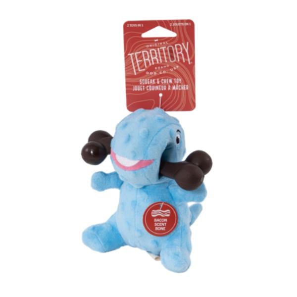 Picture of Territory 88418143 6 in. Chew Bone & Blue Plush Dino Dog Toy