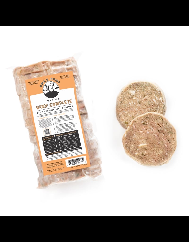Picture of Omas Pride 72700100 8 oz Woof Complete Patties Turkey Recipe Pet Food - 18 lbs