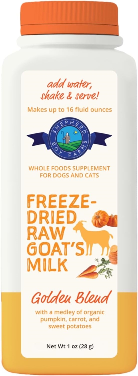 16 oz Freeze Dried Raw Goats Milk for Dogs & Cats with Probiotics - Golden Blend Organic USA Veggies & Fruits, High Protein, Digestible