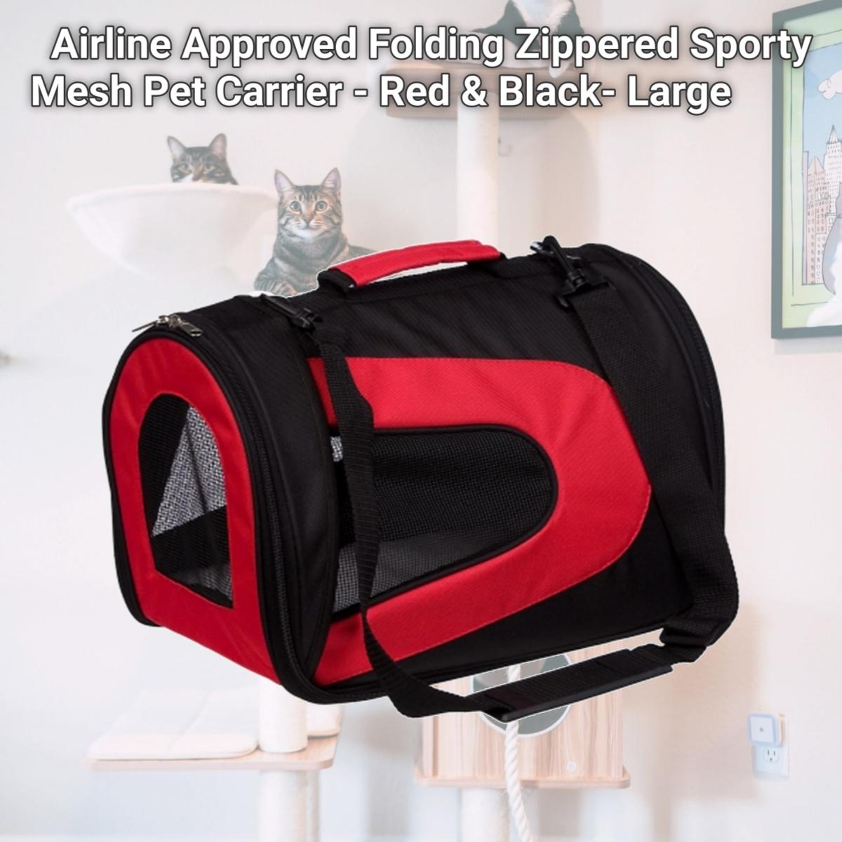 Picture of Pet Life B7RDLG Airline Approved Folding Zippered Sporty Mesh Pet Carrier - Red & Black- Large