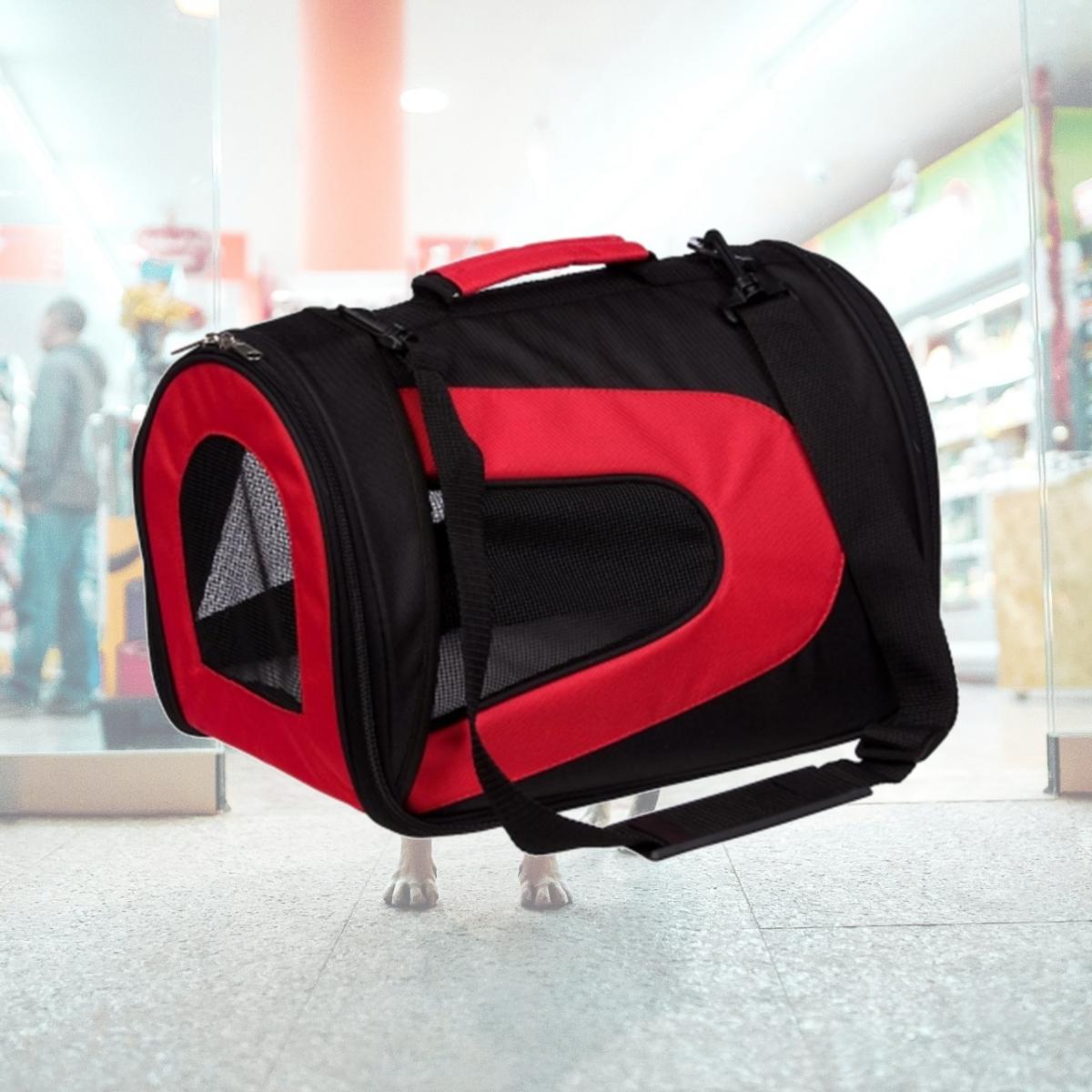 Picture of Pet Life B7RDLG Airline Approved Folding Zippered Sporty Mesh Pet Carrier - Red & Black- Large
